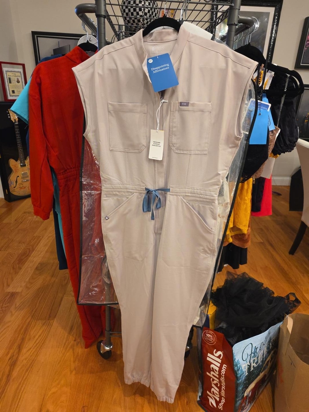 FIGS Sleeveless Utility Jumpsuit in Light Taupe